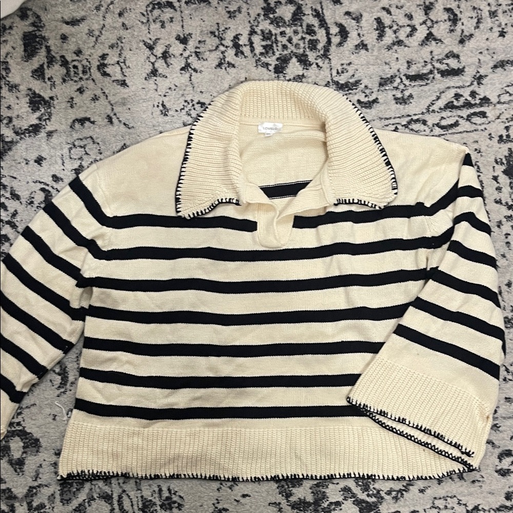 Love Women's Cream and Black Striped Sweater